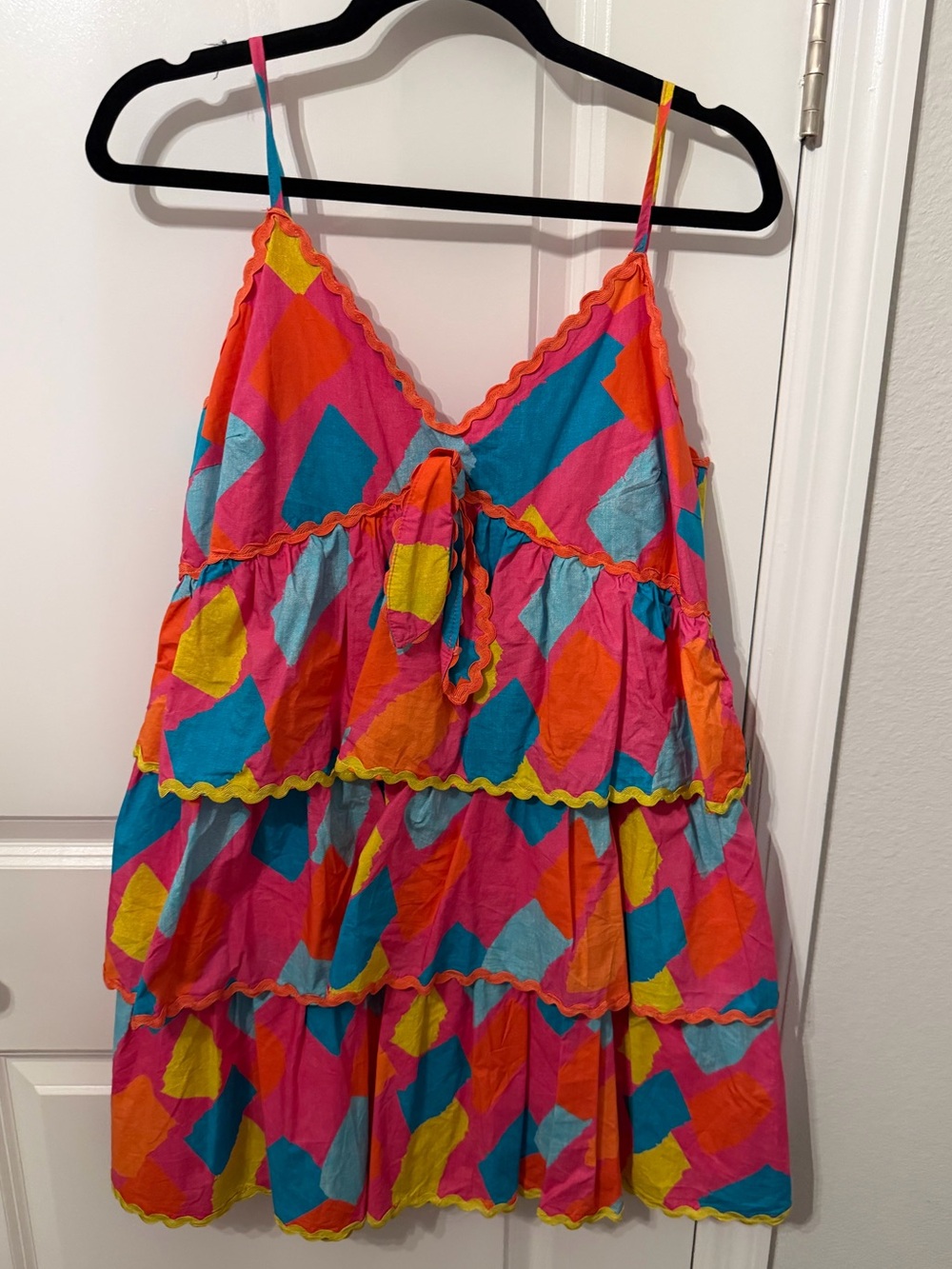 Peach Love California Hot Pink & Teal Tiered Mini Dress